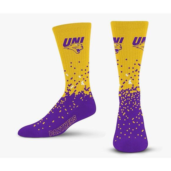 For Bare Feet Men's Spray Zone Northern IOWA panthers Crew Sock NCAA Large - Picture 1 of 10